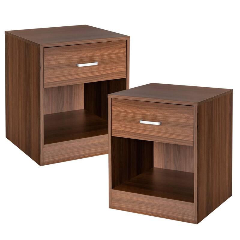 Gymax Set of 2 Nightstand End Side Table Storage Cabinet w/ Drawer - See Details