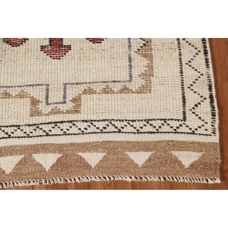 Natural Dye Anatolian Runner Rug Handmade Turkish Beige Wool Carpet - 3'4"x 10'6"