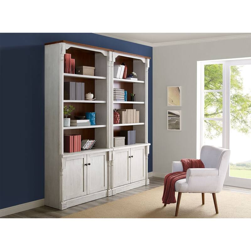 Rustic Wood Bookcase With Doors, Storage Cabinet, White - 42w x 78h x 16d