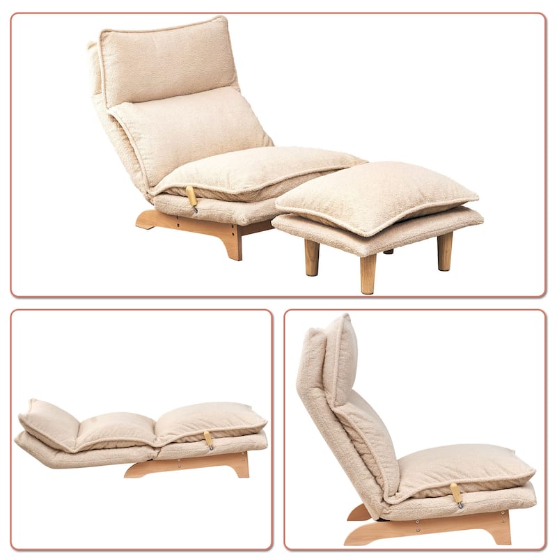 Fabric Upholstered Adjustable Backrest Leisure Chaise Recliner Chair with an Ottoman