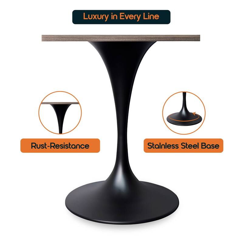 Verve 24 in. Wide Dining Table Square MDF Wood Tabletop in Black Stainless Steel Pedestal Base Accent Kitchen Table