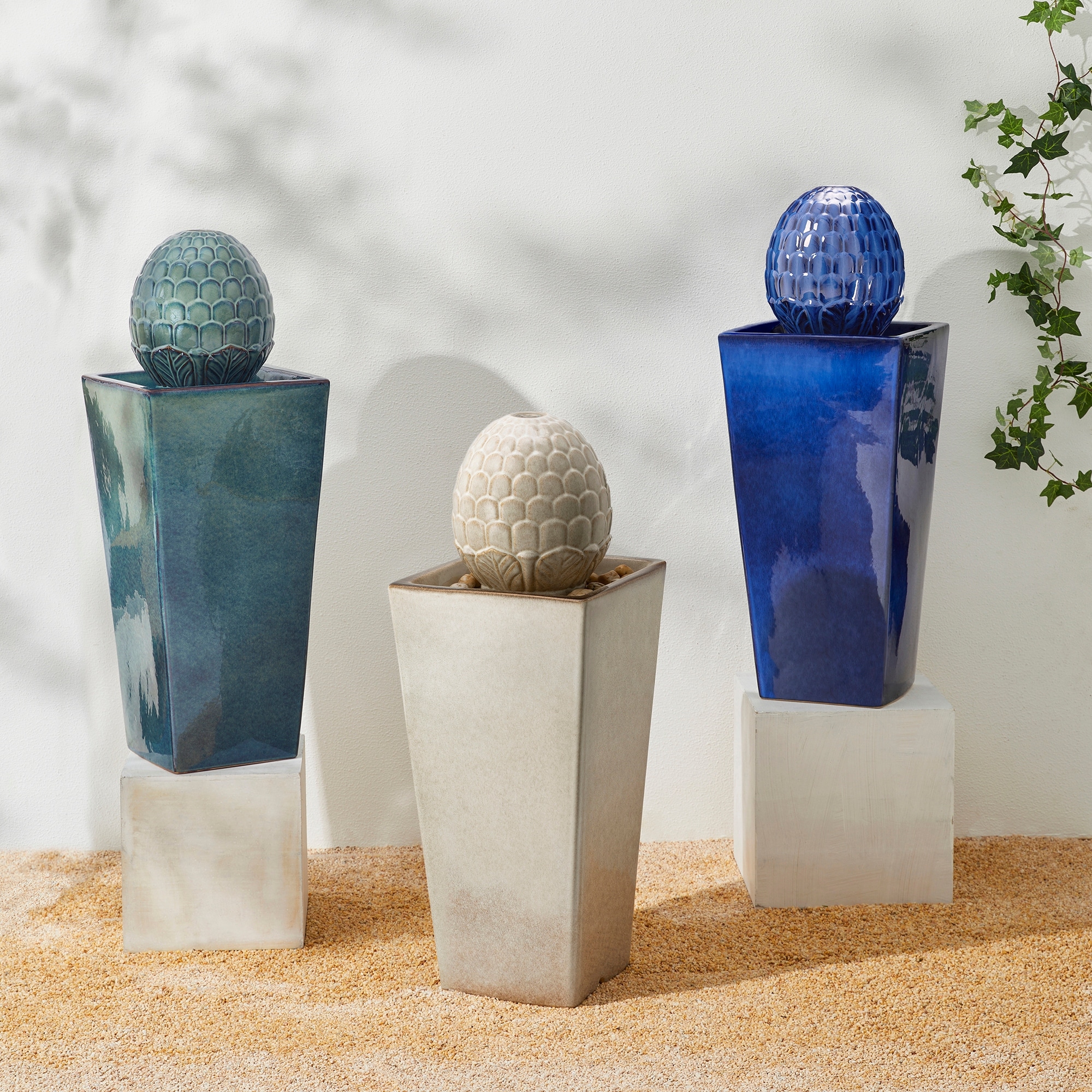 Glitzhome 36"H Oversized Artichoke Pedestal LED Ceramic Fountain