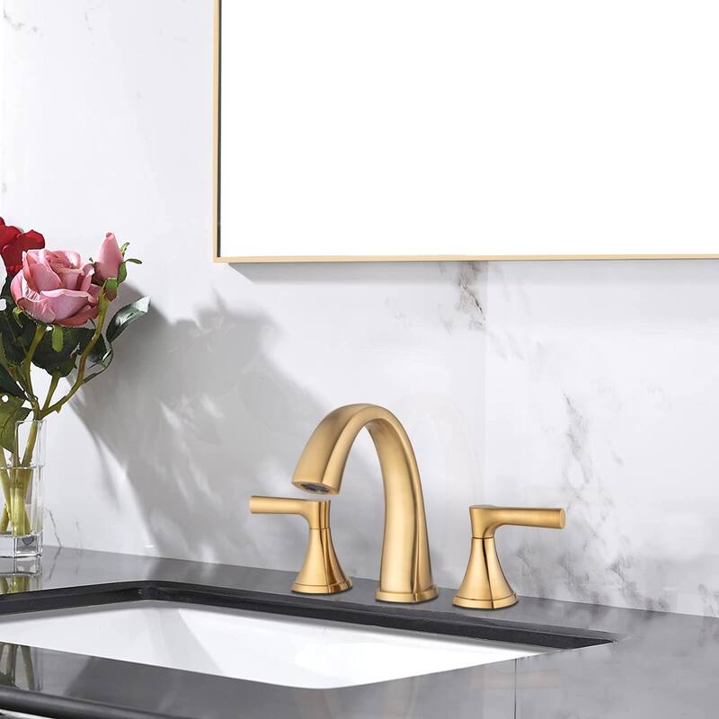 Modern 2 Handle Bathroom Sink Faucet with Pop Up Drain, Ceramic Cartridge, Rust and Corrosion Resistant