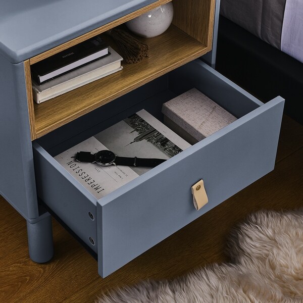 Nighstand with Drawer and Open Storage Space, Wood Nordic Style