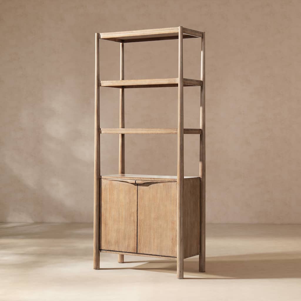 Jennifer Taylor Home Nolan 86" Reclaimed Wood Bookcase with Lower Cabinet, Antique Natural Reclaimed Pine Wood