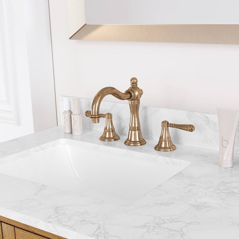 48" Bathroom Vanity with Sink, Marble Countertop Single Bathroom Vanity with 6 Drawers, White