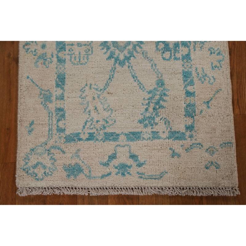 Geometric Oriental Oushak Turkish Wool Rug Hand-knotted Foyer Carpet - 2'0" x 3'11"