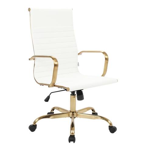 LeisureMod Harris High-Back Leather Office Chair With Gold Frame