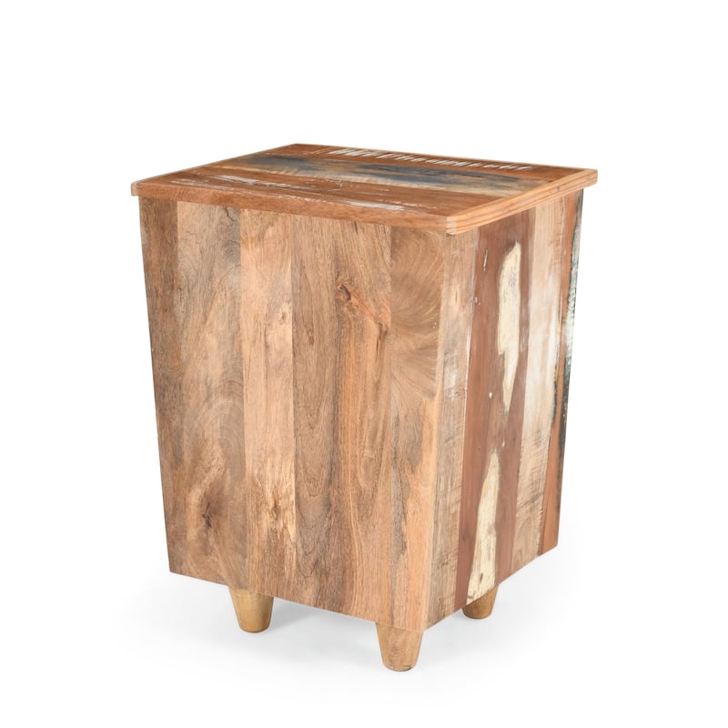 Reclaimed Wood Nightstand with 3 Drawers, Vintage Bedside Table