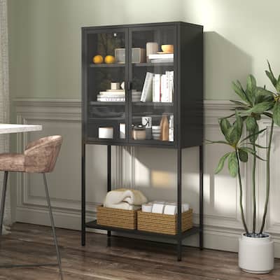 Steel Storage Cabinet with Glass Doors & Adjustable Shelves