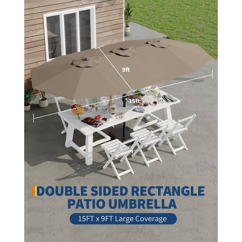 Coromose 15ft Large Patio Umbrella with Base, UV Protection, for Sun Safety - Tan