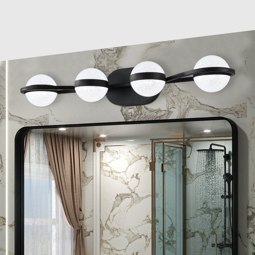 30" Minimalist LED Bathroom Vanity Light with Crystal Sand Acrylic Shades, 4-Light Wall Mounted Decorative Lighting Fixture