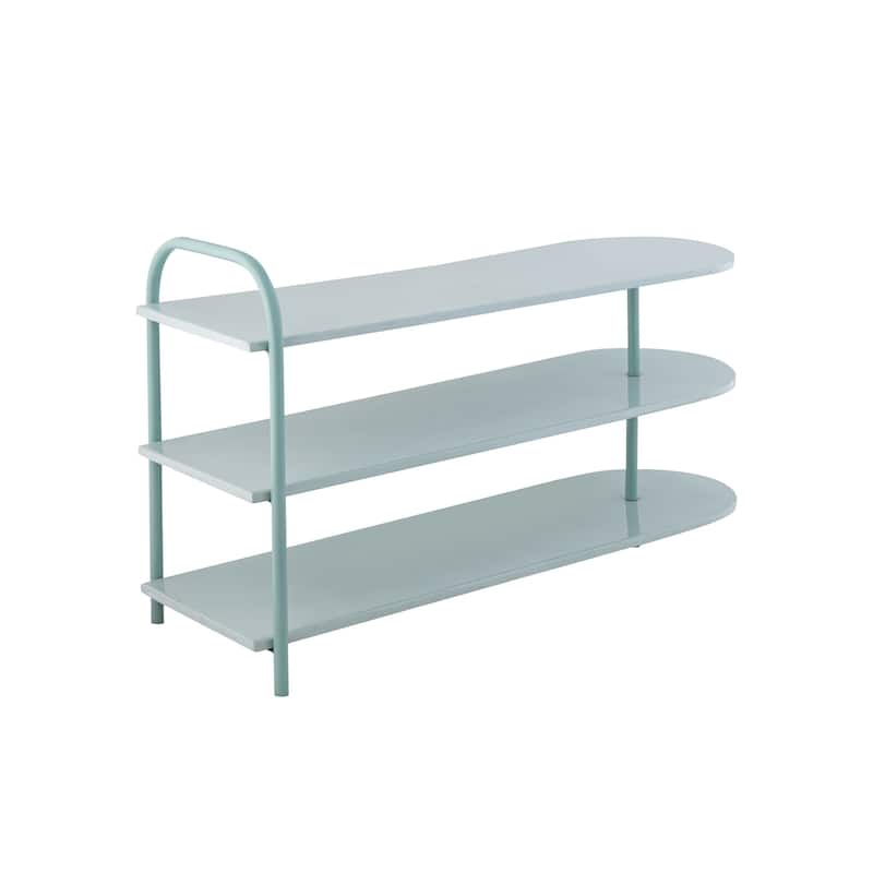 happimess Modern 24" 9-Pair 3-Tier Iron Curved Decker Shoe Rack - Soft Mint/Mint