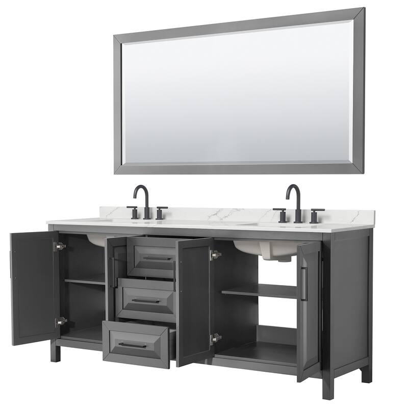 Daria 80-inch Double Vanity, 3 Hole Quartz Top, 70-inch Mirror