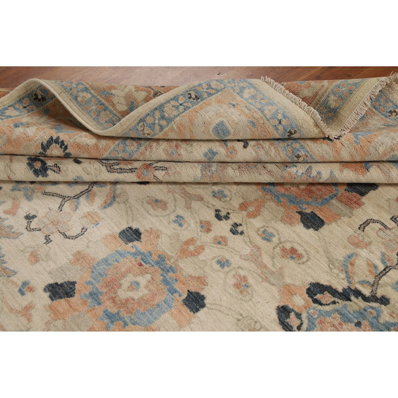 Hand Knotted Oriental 100% Wool Carpet Transitional All-Over Beige & Ivories Oushak Area Rug - 11' 10'' X 9' 0''