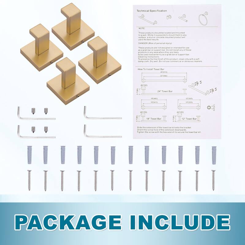 WOWOW J-Hook Wall Mount Robe/Towel Hook 4PCS