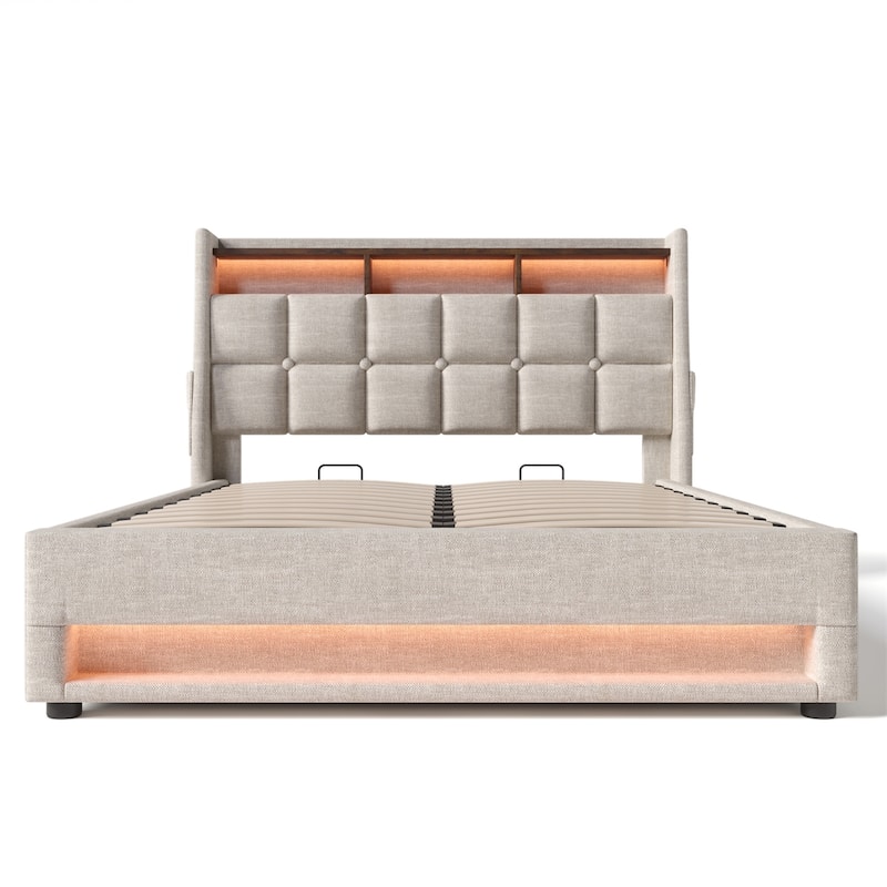 Queen size Upholstered Platform bed with Storage (Without Mattress)