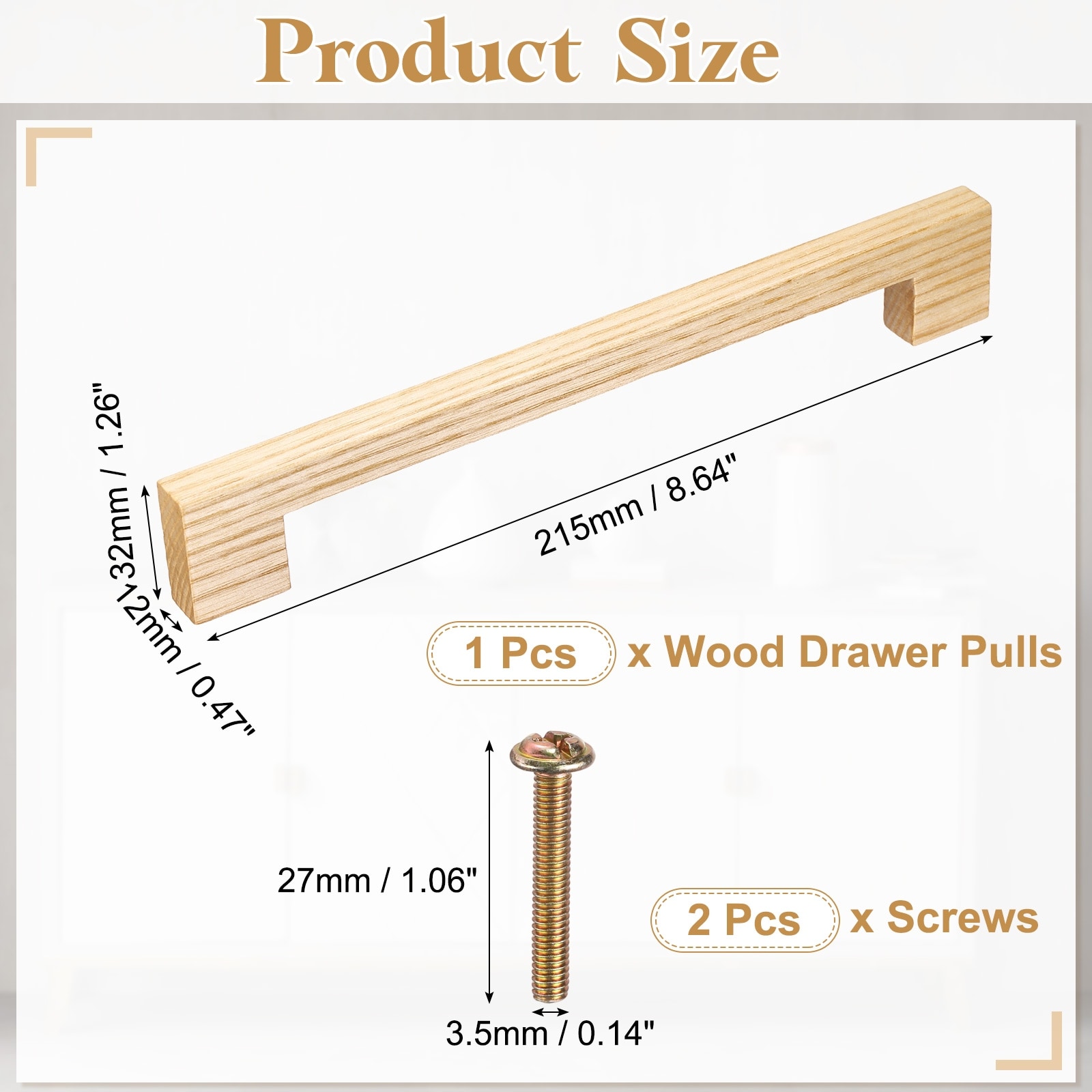 Wood Drawer Pulls, Hole Center Wooden Drawer Pulls Cabinet Handles with Screws for Wardrobes Door Cupboard
