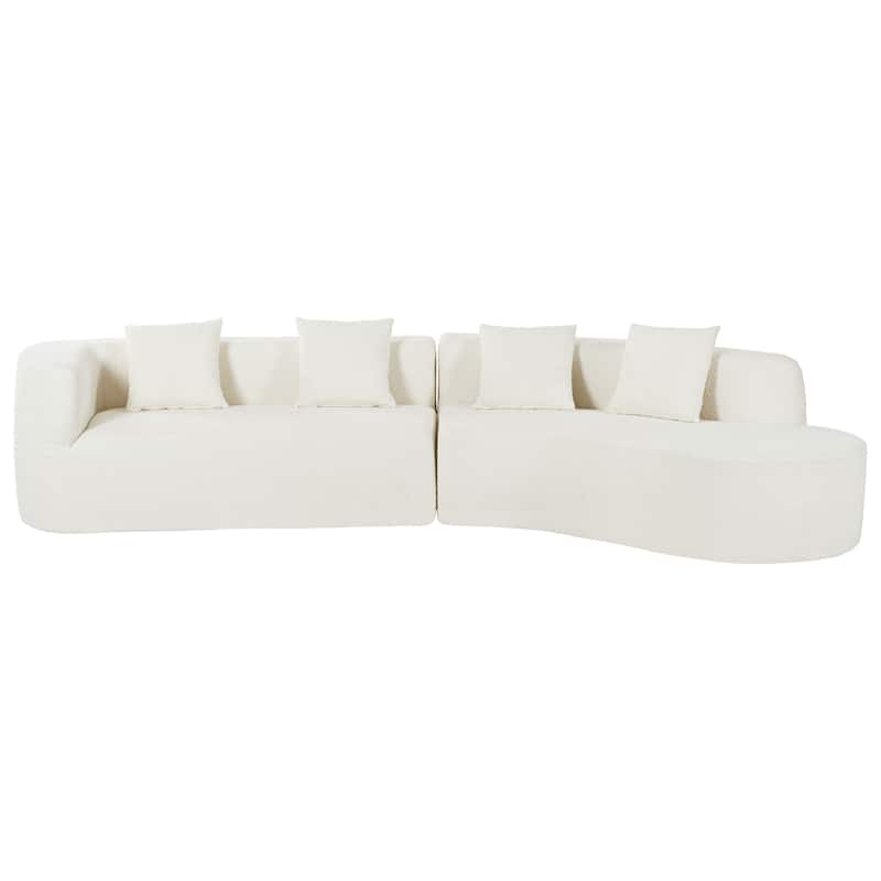 Curved Design Chenille Sectional Sofa, Modern Modular Couch with 4 Pillows, Plush Sponge and Spring Cushion, Sponge Sofa