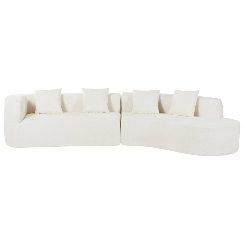 Modular Curved Sectional Sofa, Chenille Fabric Sofa with 4 Pillows, High-Density Compressed Sponge Deep Seat Sofa
