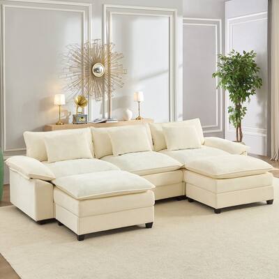 Modern 118'' U-Shaped Modular Sectional Sofa with 2 Ottomans, 5-Seat Cloud Couch, Modern Chenille Sofa Sleeper Deep Seat Couches