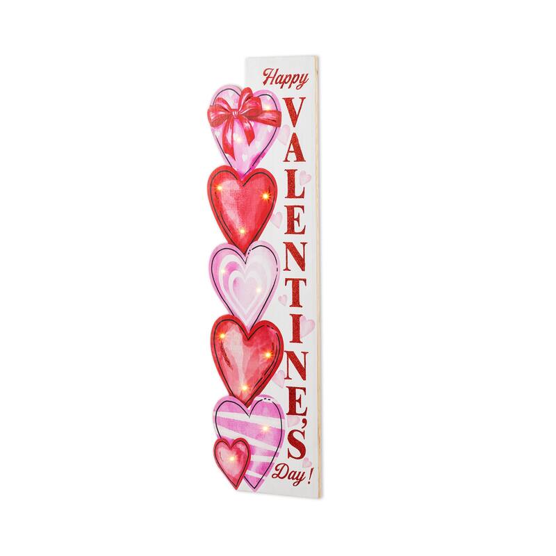 Glitzhome 36"H Valentine's Lighted Wooden Stacked Heart Porch Decor with Timer