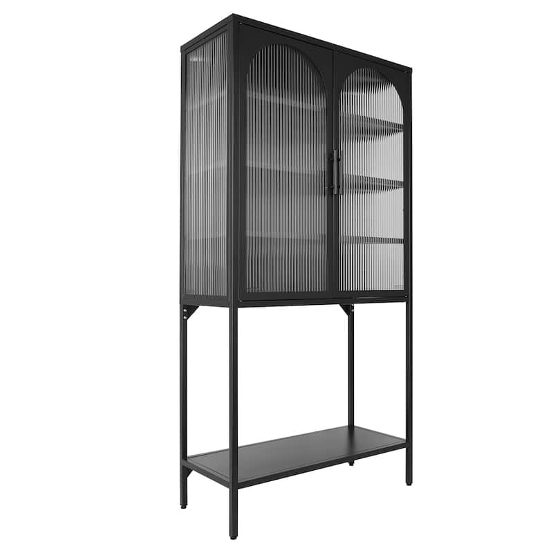 Adjustable Shelves Cabinet with 2 Glass Arched Doors