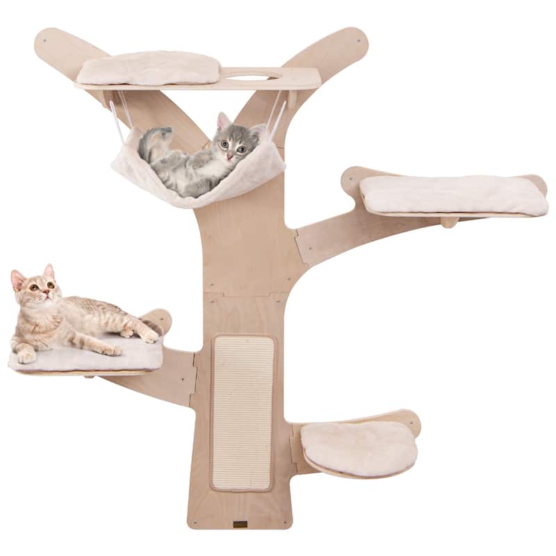 Wall-Mounted Cat Tower with Hammock Platforms and Sisal Scratching Mat - 5th Platform: 16.5" x 14.5" (L x W)