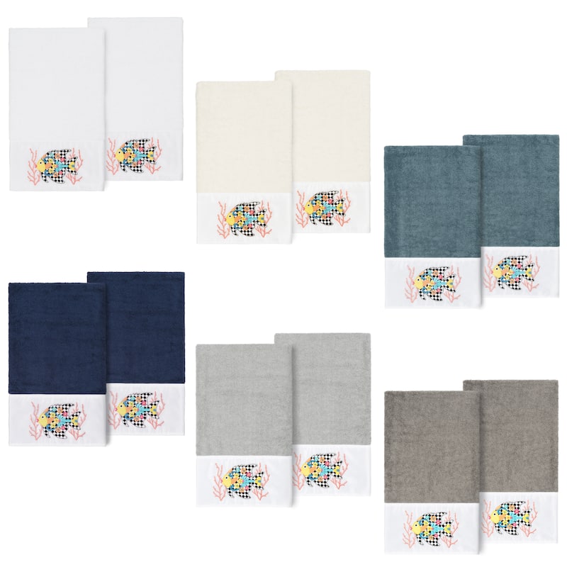 Authentic Hotel and Spa 100% Turkish Cotton Feliz 2PC Embellished Bath Towel Set