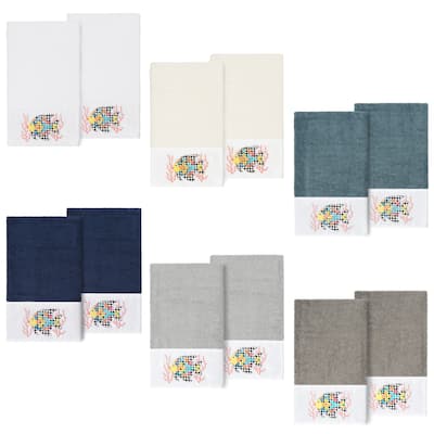 Authentic Hotel and Spa 100% Turkish Cotton Feliz 2PC Embellished Bath Towel Set