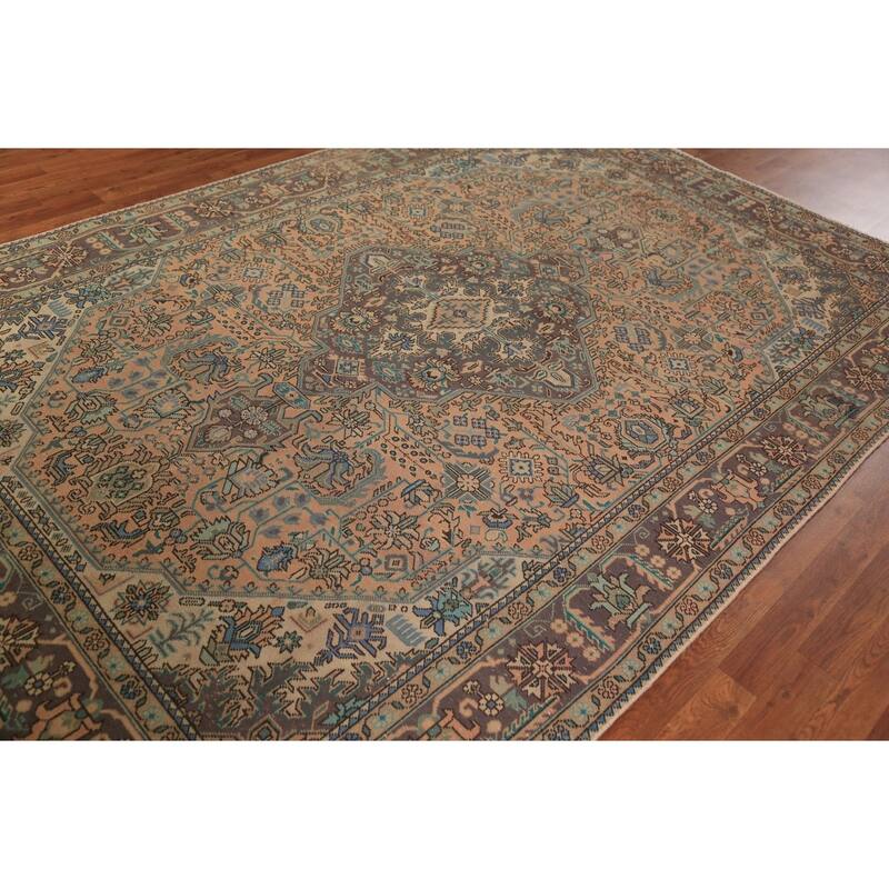 Handmade Tabriz Persian Vintage Area Orange Wool Carpet - 6'7" x 9'9"