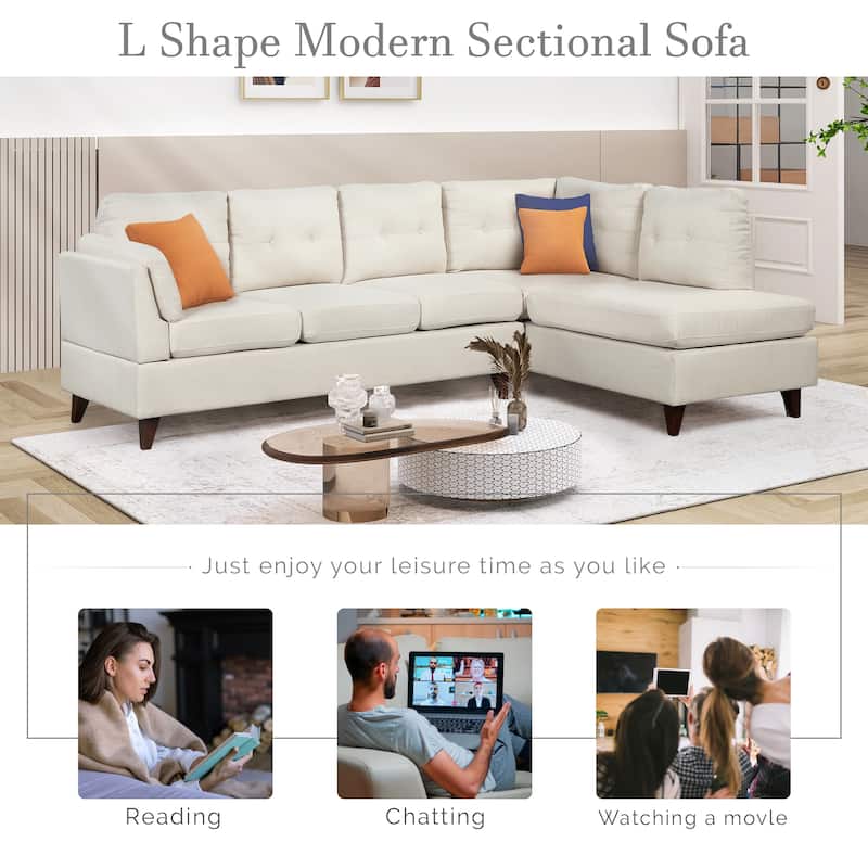 Modern Linen Fabric Sofa, L-Shape Couch with Chaise Lounge,Sectional Sofa - Right Facing