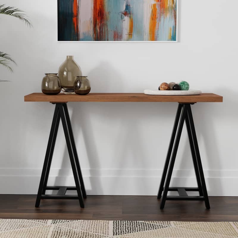 Hawkins SOLID WOOD and Metal 50 inch Wide Modern Industrial SOLID WALNUT WOOD and Metal Console Sofa Table in Walnut - Walnut