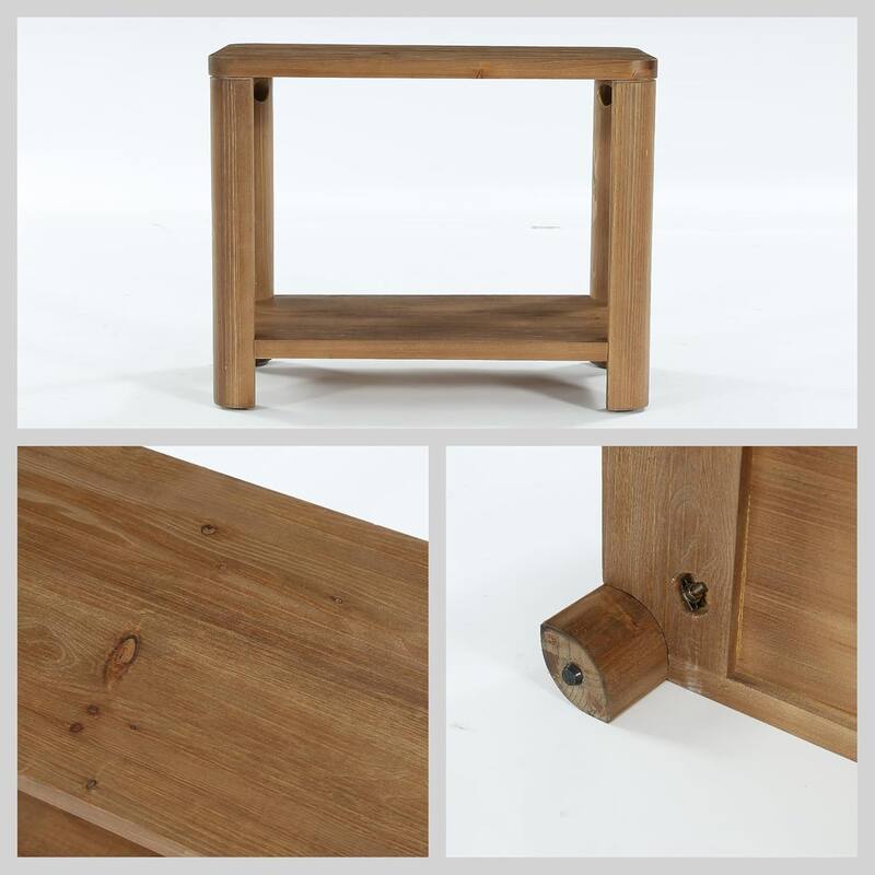 Solid Wood End Table, Farmhouse Side Table with 2-Tier Storage Shelf, Rectangle Bedside Nightstand