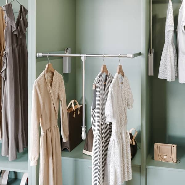 slide 2 of 8, Hardware Resources 32 Inch Wide Pull Down Closet Rod with Soft Close Polished Chrome