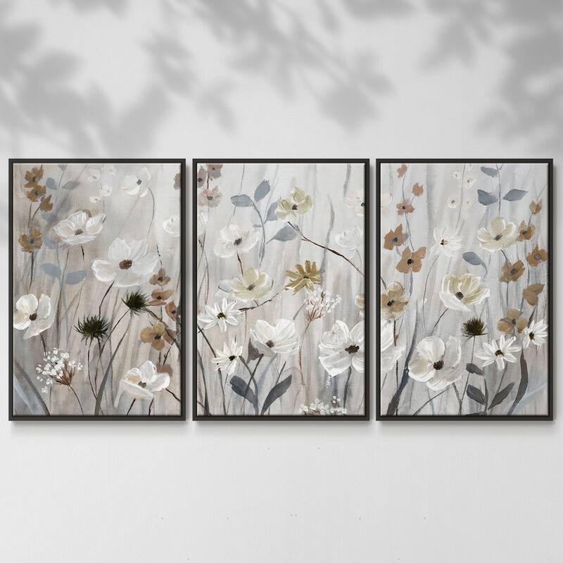 Misty Meadow Field - Multi Piece Framed Canvas - 16 x 24 - Black