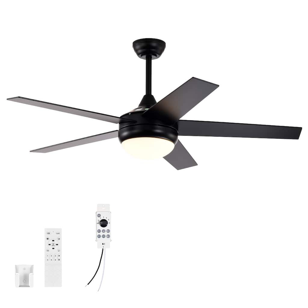 Matte Black 52 in. 6-Speed 5-Blade Indoor LED Ceiling Fan with Remote and Wall Control, Reversible DC Motor
