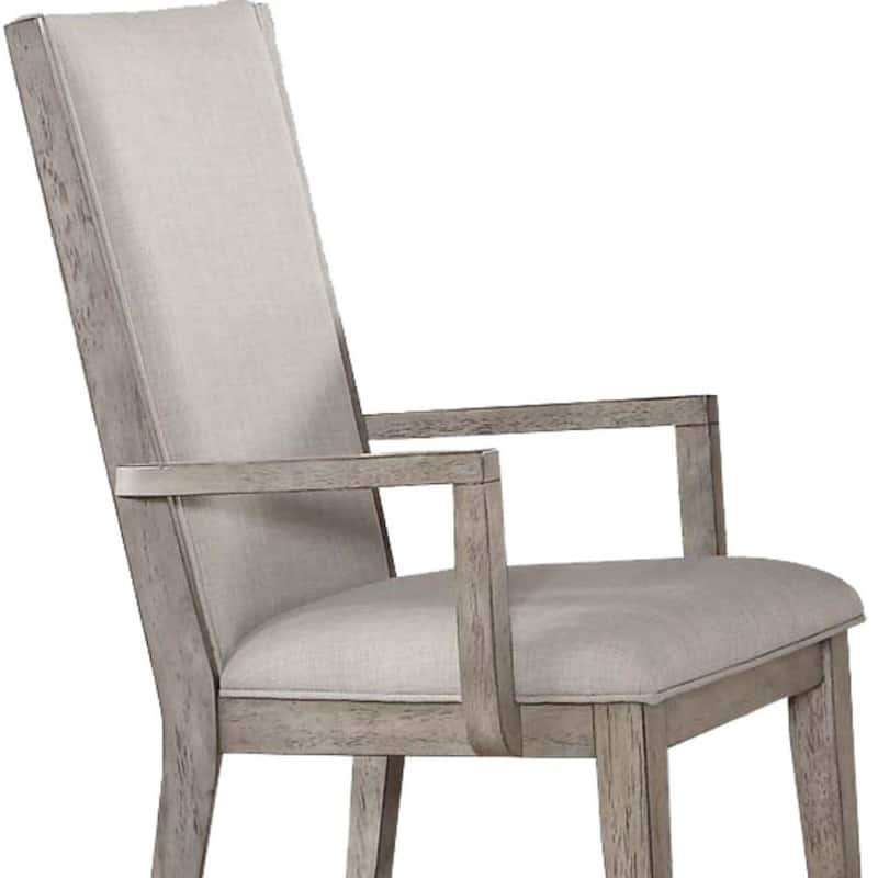 HomeRoots Set of Two Gray Fabric And Solid Wood Dining Arm Chairs - 19.88 in. x 41.00 in. x 27.17 in.