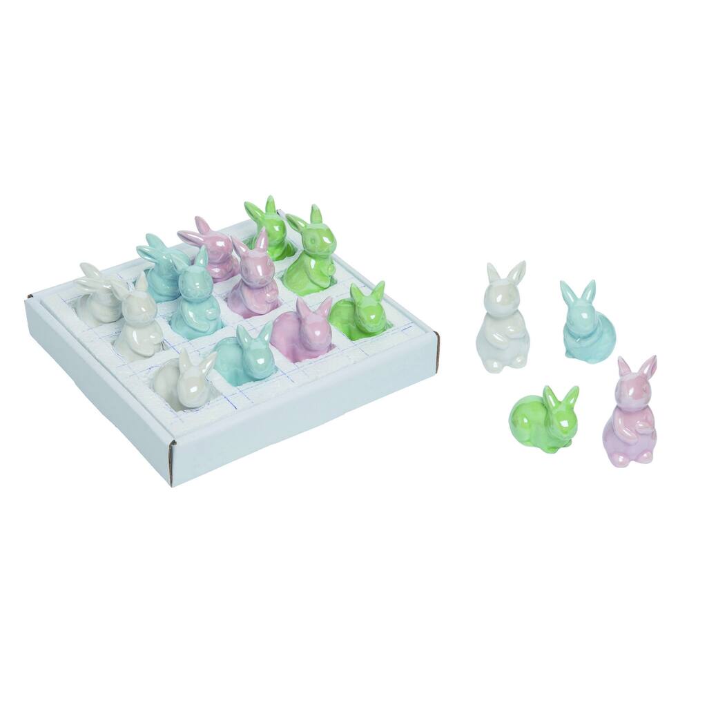 Transpac Ceramic 1.25 in. Multicolor Easter Bunny Figurines Set of 12