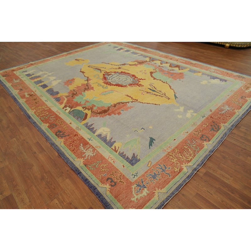 Vegetable Dye Wool Oushak Turkish Area Rug, Geometric Carpet - 12' 8'' X 10' 1''