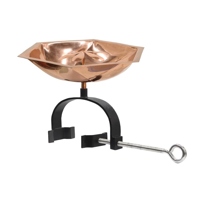 Achla Designs 15"L Round Copper Plated Finish Stainless Steel Bee Fountain and Birdbath w/ Wrought Iron Over Rail Bracket - Brown