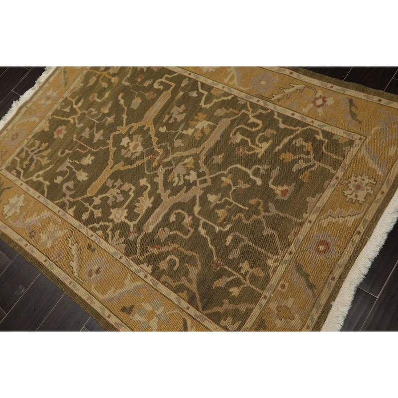 Nourison Nourmak Flatweave Reversible 4'1''x5'6'' Hand Woven Wool Olive Traditional Rug - 4' 1'' x 5' 6''