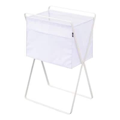 Yamazaki Home Elevated Laundry Hamper, Steel, 9.8 gallons, 35 liters, Holds 11 lbs, Collapsible - L 14 x W 18.1 x H 27.6 inches