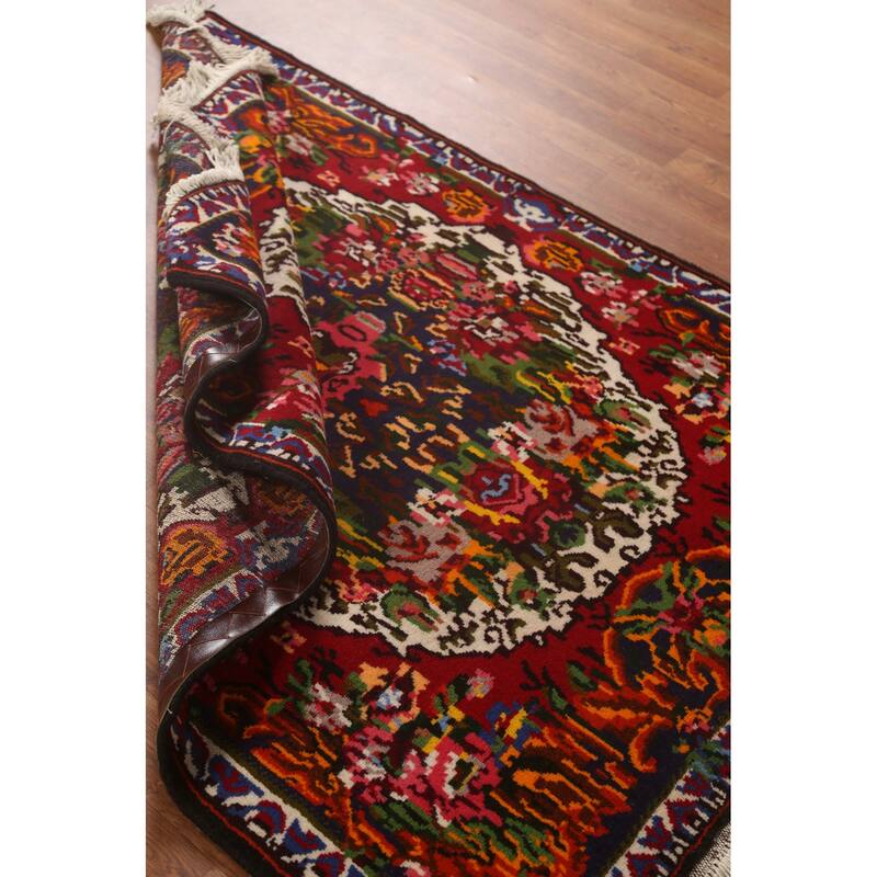 Hand Knotted Oriental 100% Wool Carpet Traditional Floral Navy Blue & Blues Bakhtiari Area Rug - 4' 11'' X 3' 8''