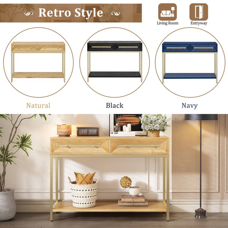 45.5" Retro Console Table with Gold Touch & Drawers