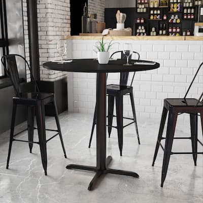 42'' Round Laminate Table Top with 33'' x 33'' Bar Height Table Base - 42"W x 42"D x 43.125"H