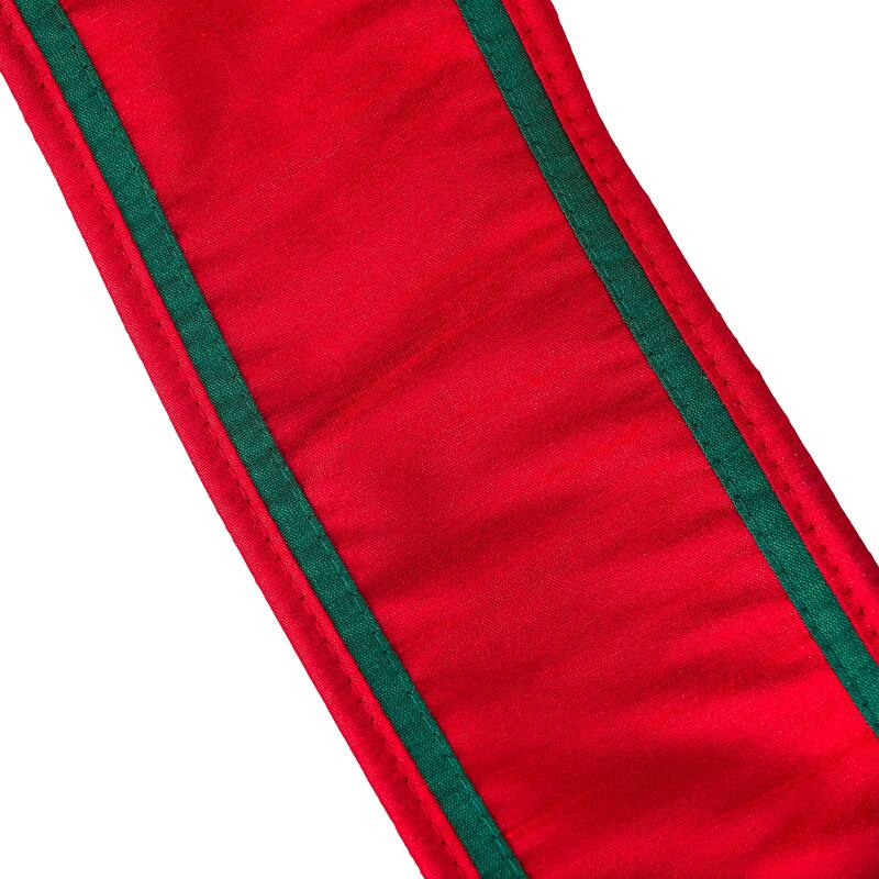 HGTV Home Collection Dupion Double Side Piping Ribbon , Red Green, 3 in - 3 in