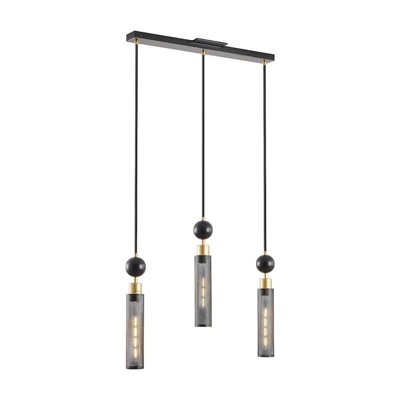 Modern Black and Gold 3-Light Adjustable Pendant Light with Cylindrical Mesh Shades, E26 Base, for Dining Room and Living Room