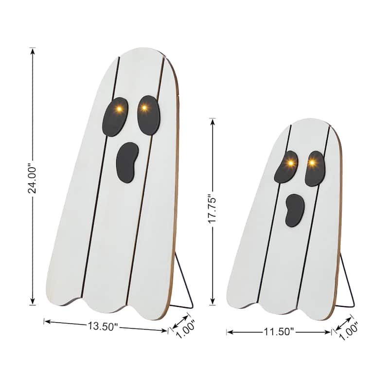 Glitzhome S/2 24"H & 17.75"H Halloween Lighted Wood Ghost Porch Decor