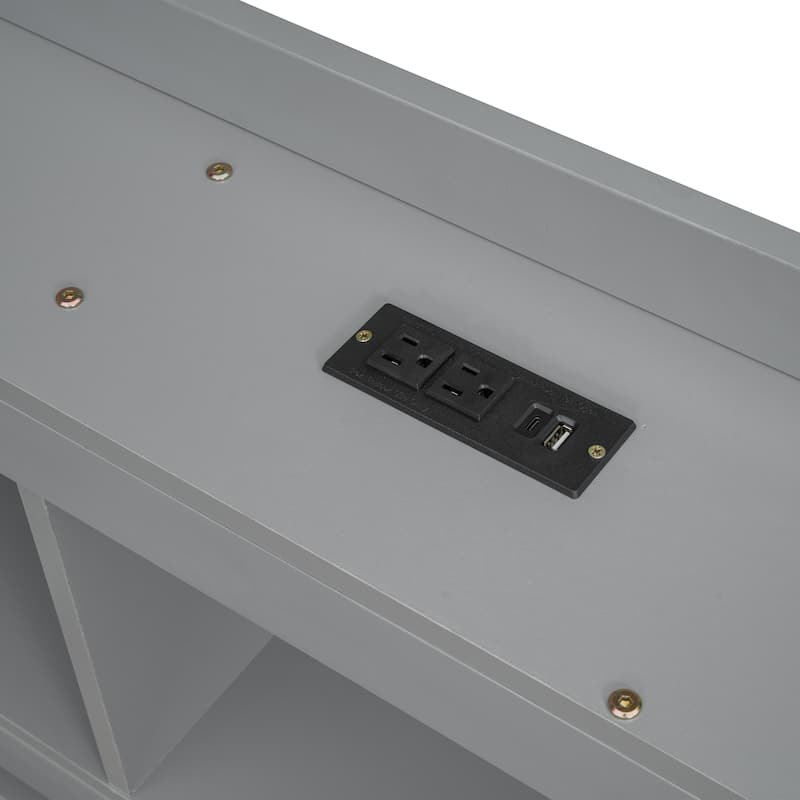 Full Size Bed with L-Shaped Bookcase, USB Charging Ports, 2 Storage Drawers, Power Outlets, and Espresso Finish